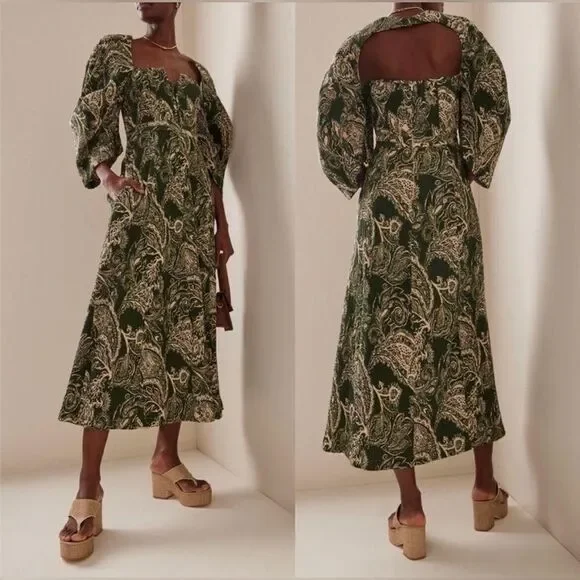 Mara Hoffman Violetta Cotton Fall collection green midi dress - Picture 4 of 10